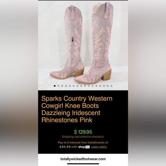 Sparks Country Western Cowgirl Knee Boots Dazzleing Iridescent Rhinestones Pink - Picture 13 of 13